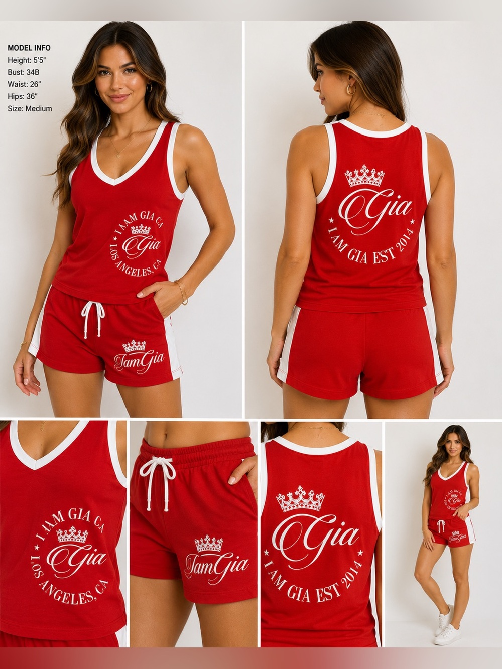 I.AM.GIA Red White 2 Piece Tank Top Shorts Set Women’s Medium NWT